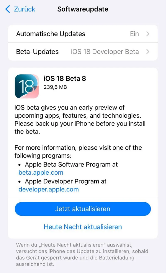 宁武苹果手机维修分享苹果 iOS / iPadOS 18 开发者预览版 Beta 8 发布 